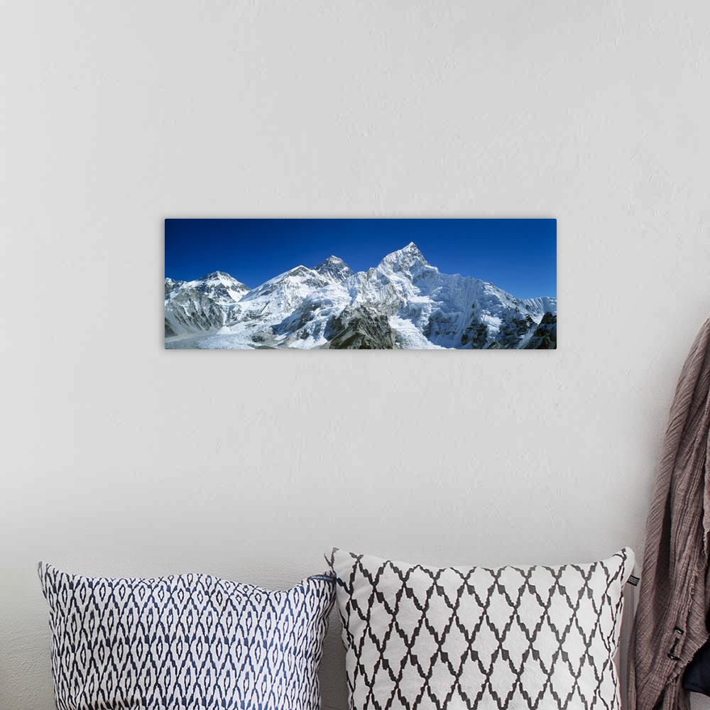A bohemian room featuring Low angle view of snowcapped mountains, Himalayas, Khumba Region, Nepal