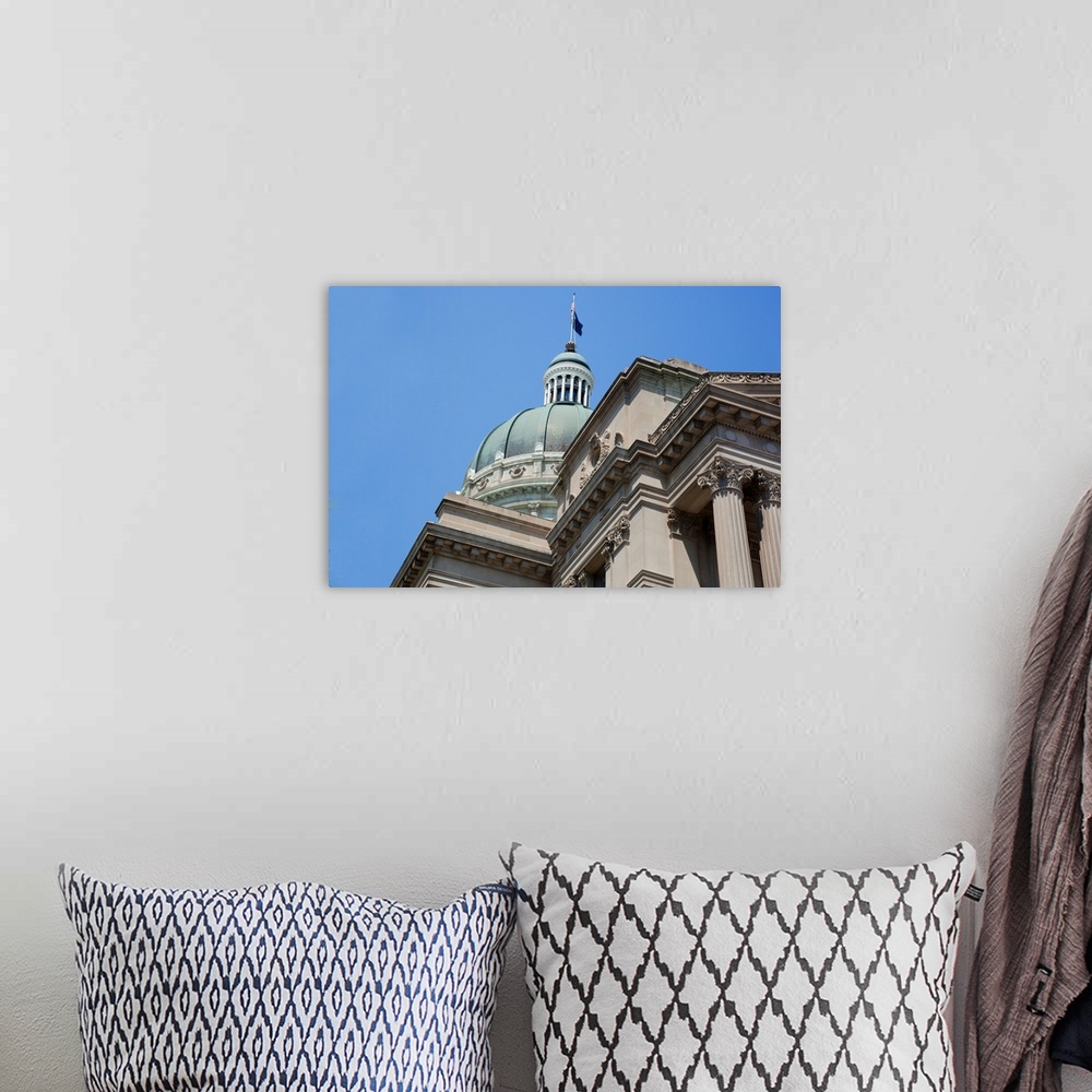 A bohemian room featuring Low angle view of the Indiana State Capitol Building, Indianapolis, Indiana
