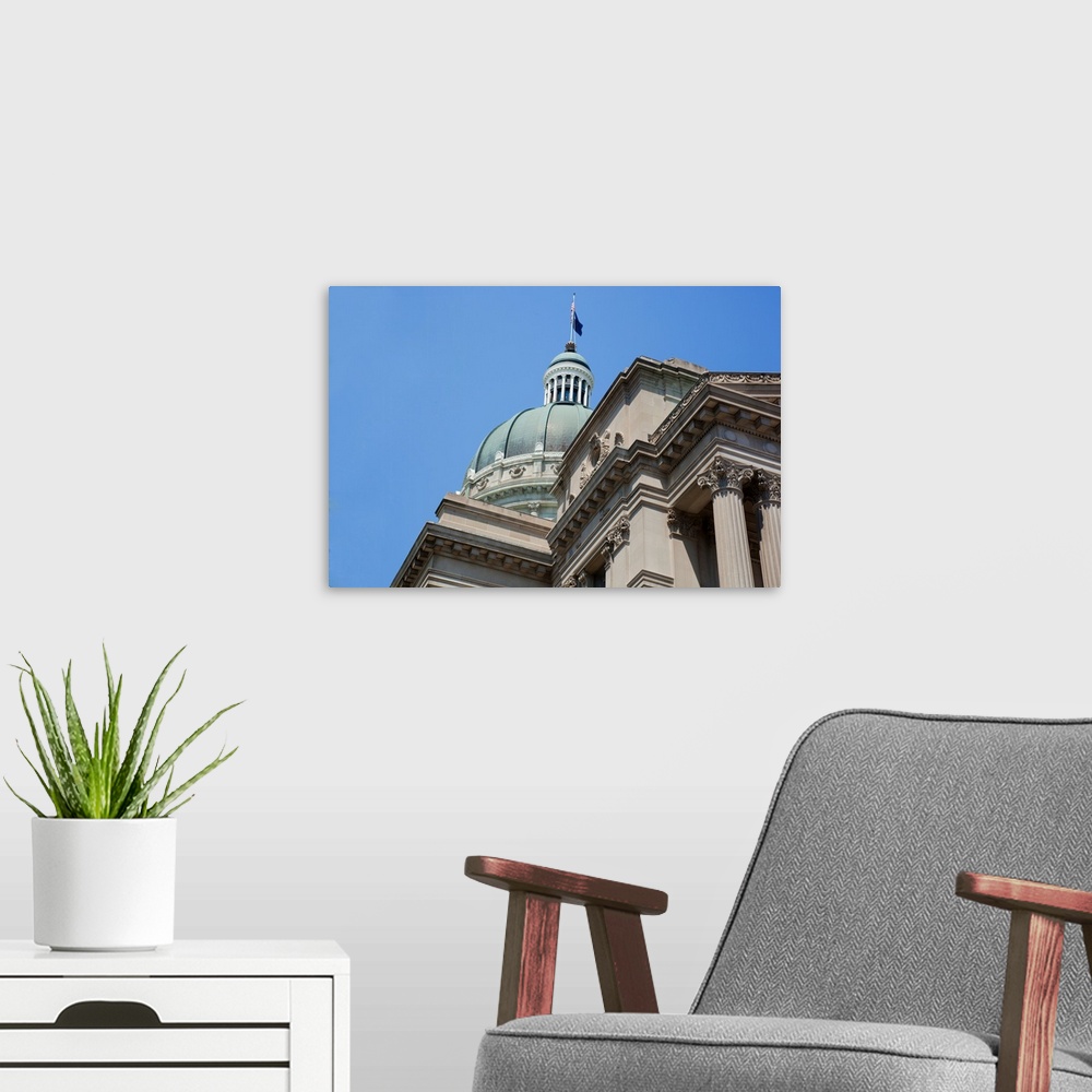 A modern room featuring Low angle view of the Indiana State Capitol Building, Indianapolis, Indiana