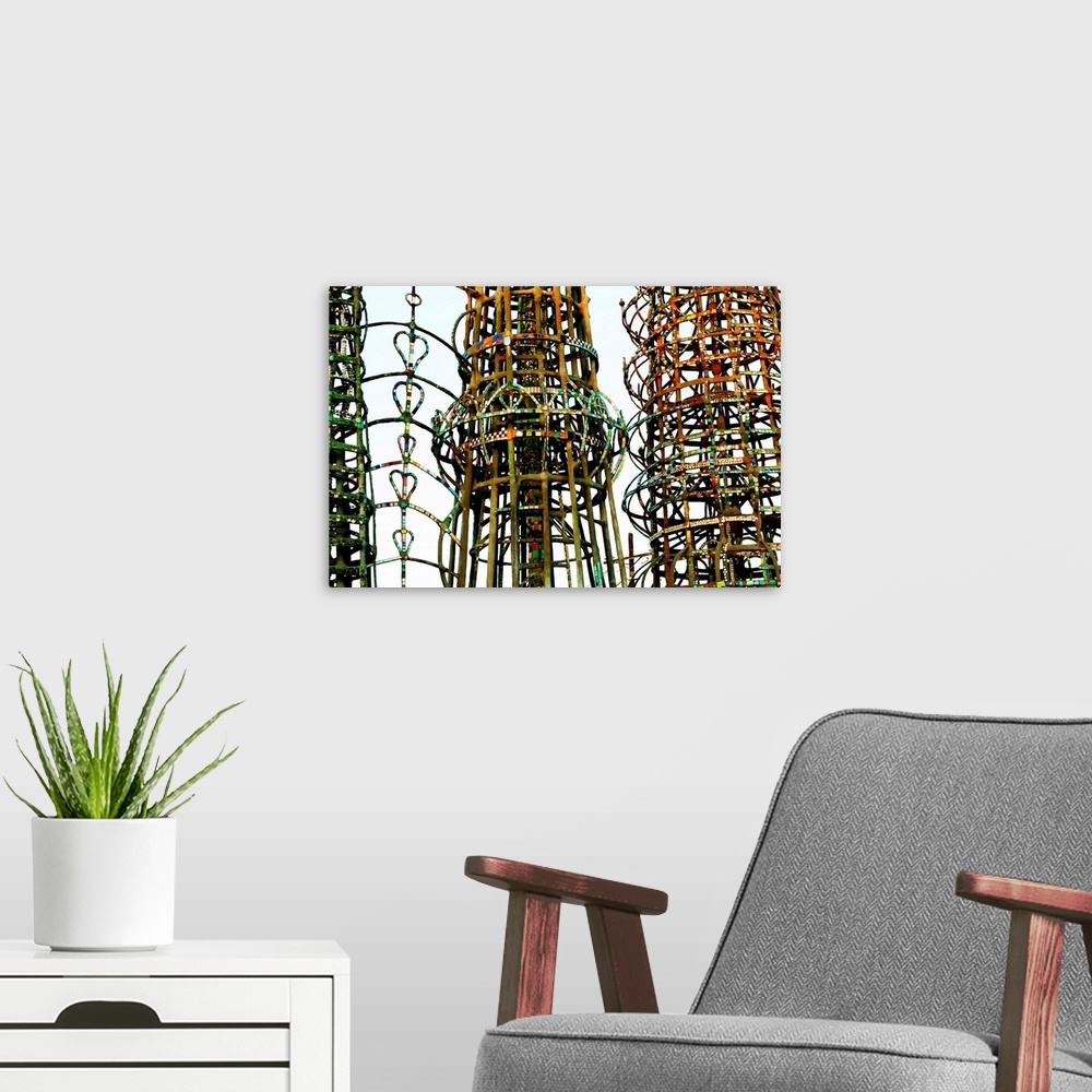 A modern room featuring Low angle view of the Watts Tower, Watts, Los Angeles, California