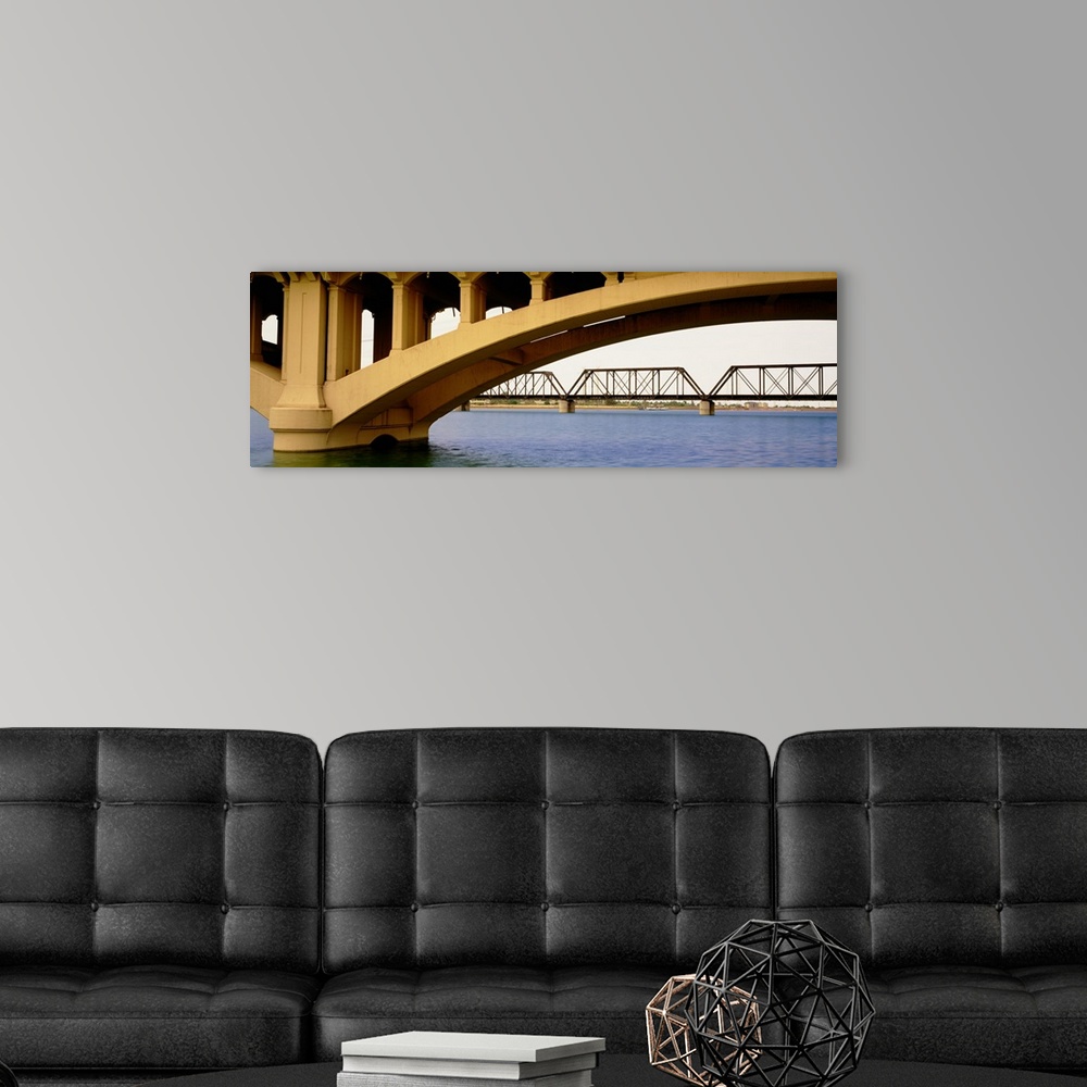 A modern room featuring Low section view of an arch bridge, Mill Avenue Bridge, Tempe Town Lake, Arizona