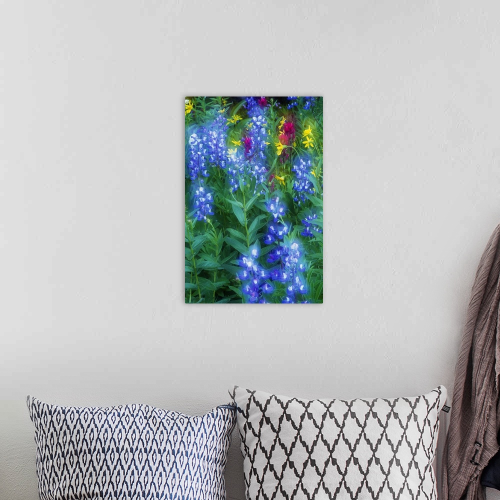 A bohemian room featuring This is a vertical, nature close up photograph of flowers growing in a meadow.