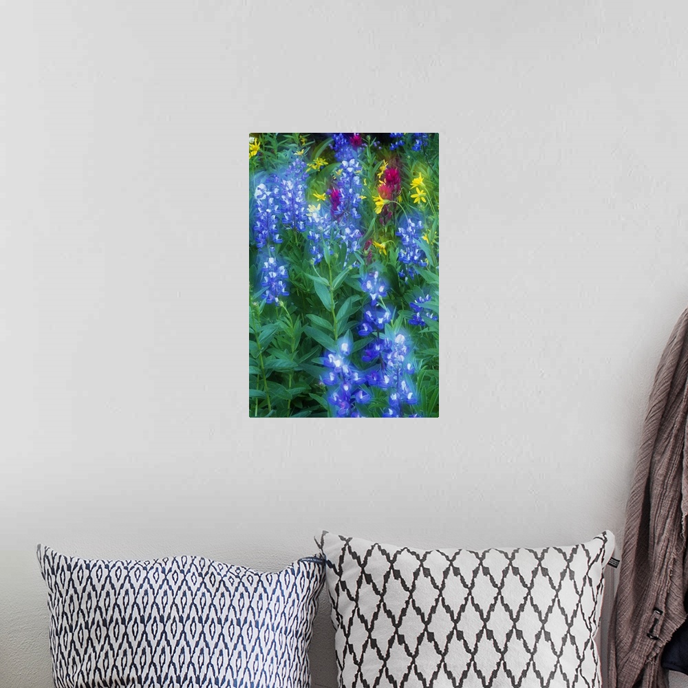 A bohemian room featuring This is a vertical, nature close up photograph of flowers growing in a meadow.