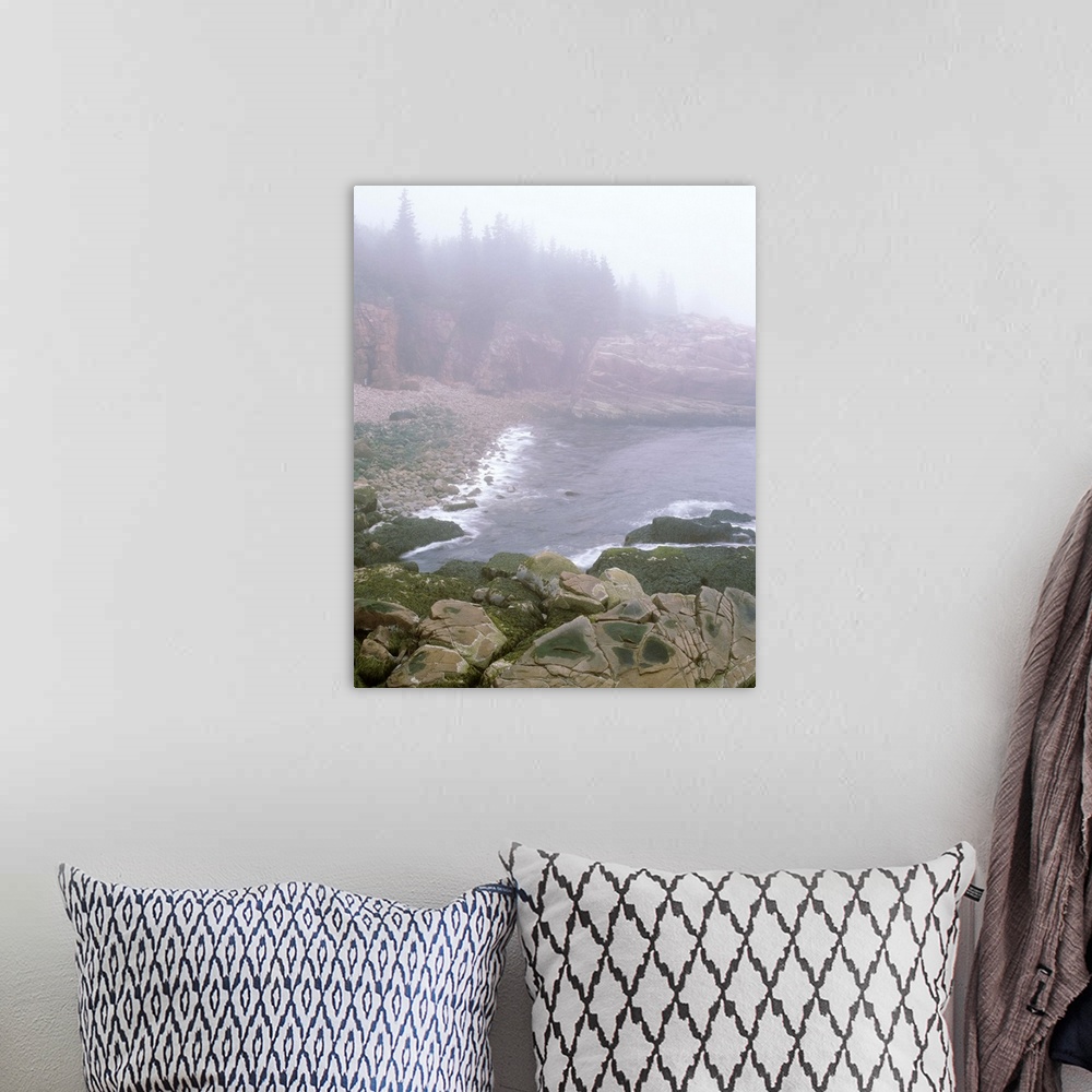 A bohemian room featuring Maine, Acadia National Park, Atlantic Coast, Beach covered with fog