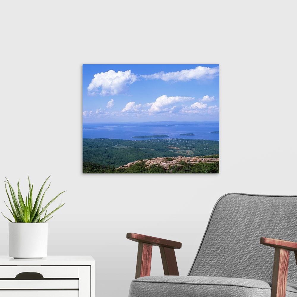A modern room featuring Maine, Acadia National Park, Frenchman Bay, Cadillac Mountain, Bar Harbor, High angle view of nat...