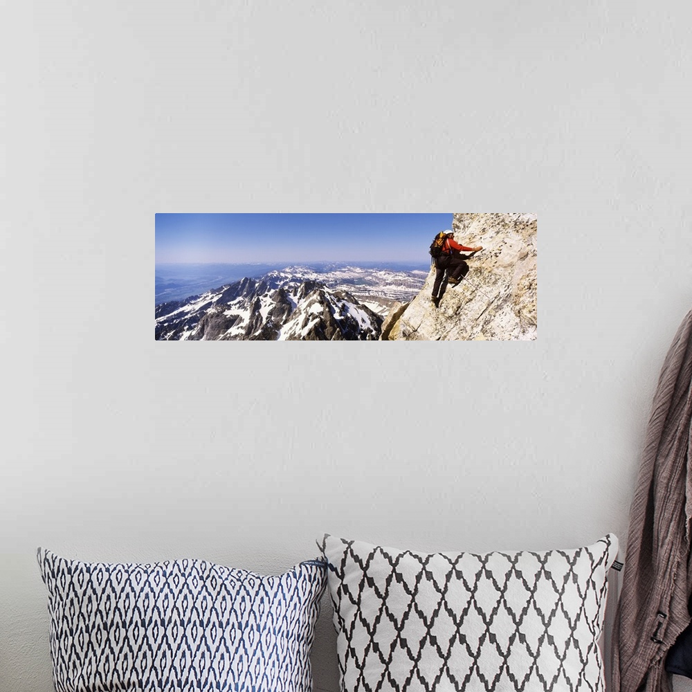 A bohemian room featuring Man climbing up a mountain, Grand Teton National Park, Wyoming