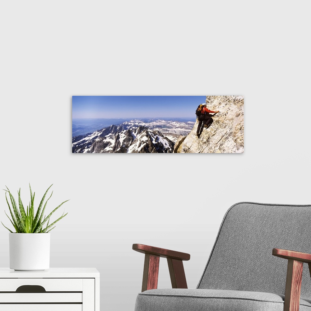 A modern room featuring Man climbing up a mountain, Grand Teton National Park, Wyoming