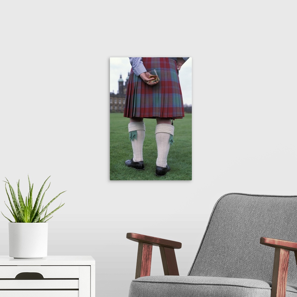 A modern room featuring Man Wearing Kilt Scotland