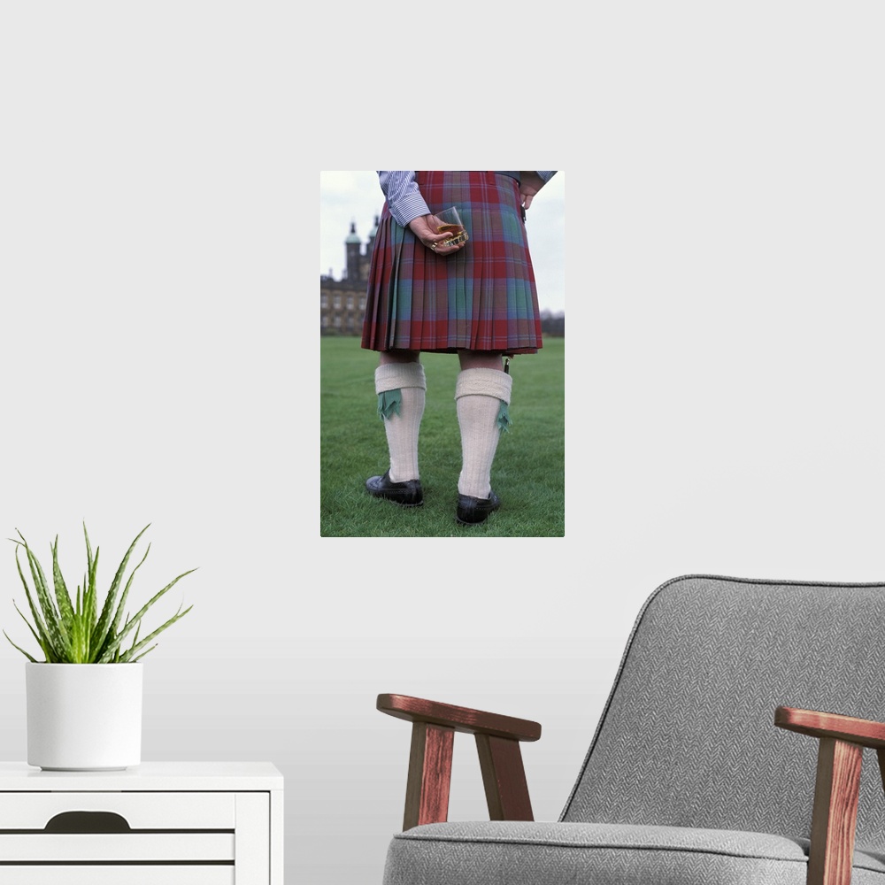 A modern room featuring Man Wearing Kilt Scotland