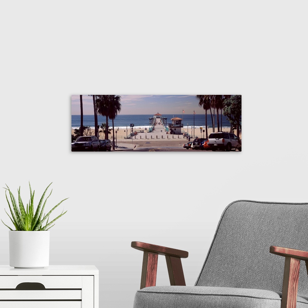 A modern room featuring Pier over an ocean, Manhattan Beach Pier, Manhattan Beach, Los Angeles County, California, USA