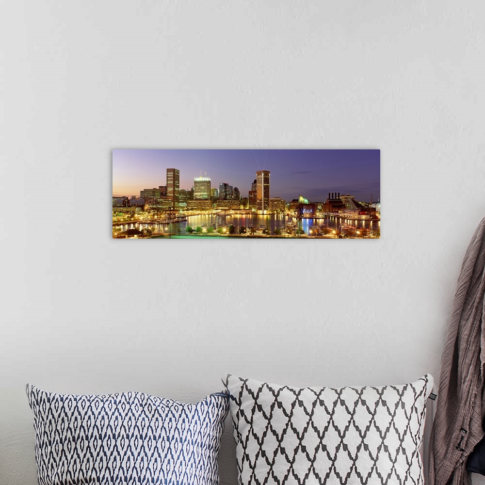 A bohemian room featuring Wall art for the office or living room this is a panoramic photograph of the Inner Harbor and dow...