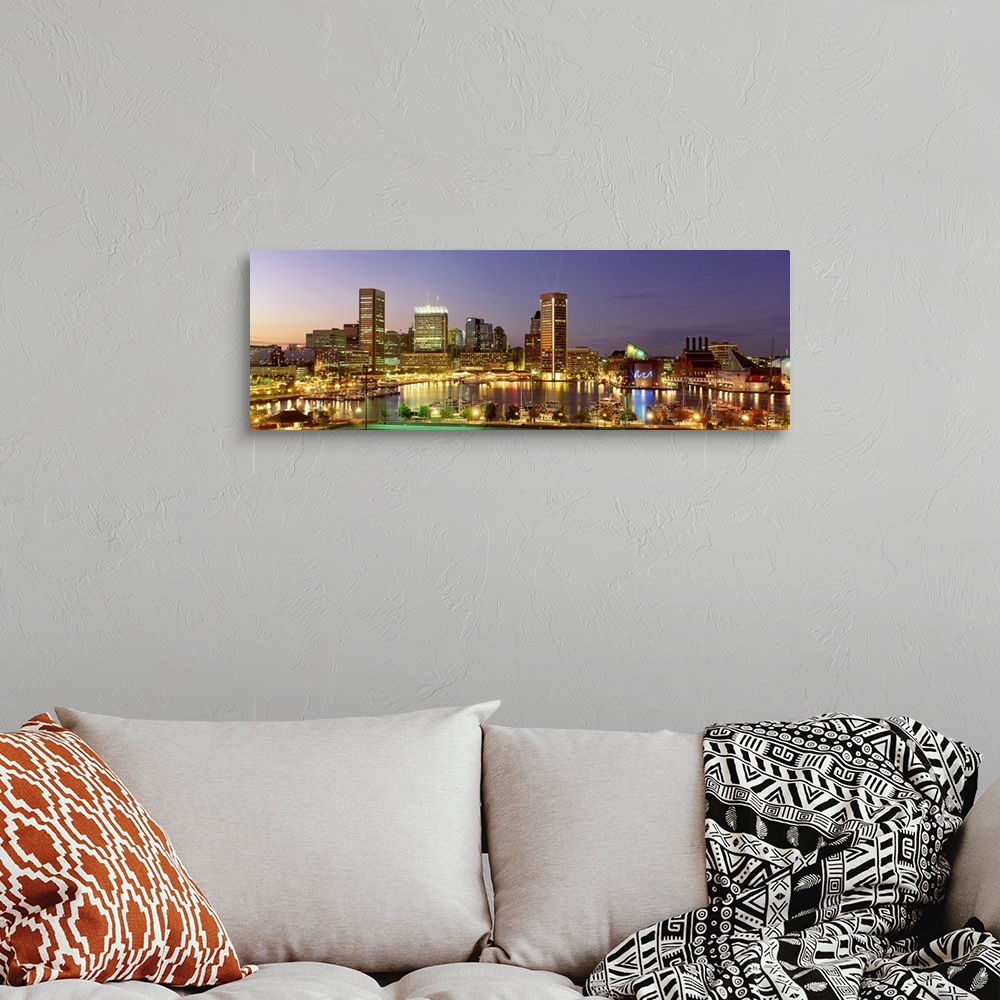 A bohemian room featuring Wall art for the office or living room this is a panoramic photograph of the Inner Harbor and dow...