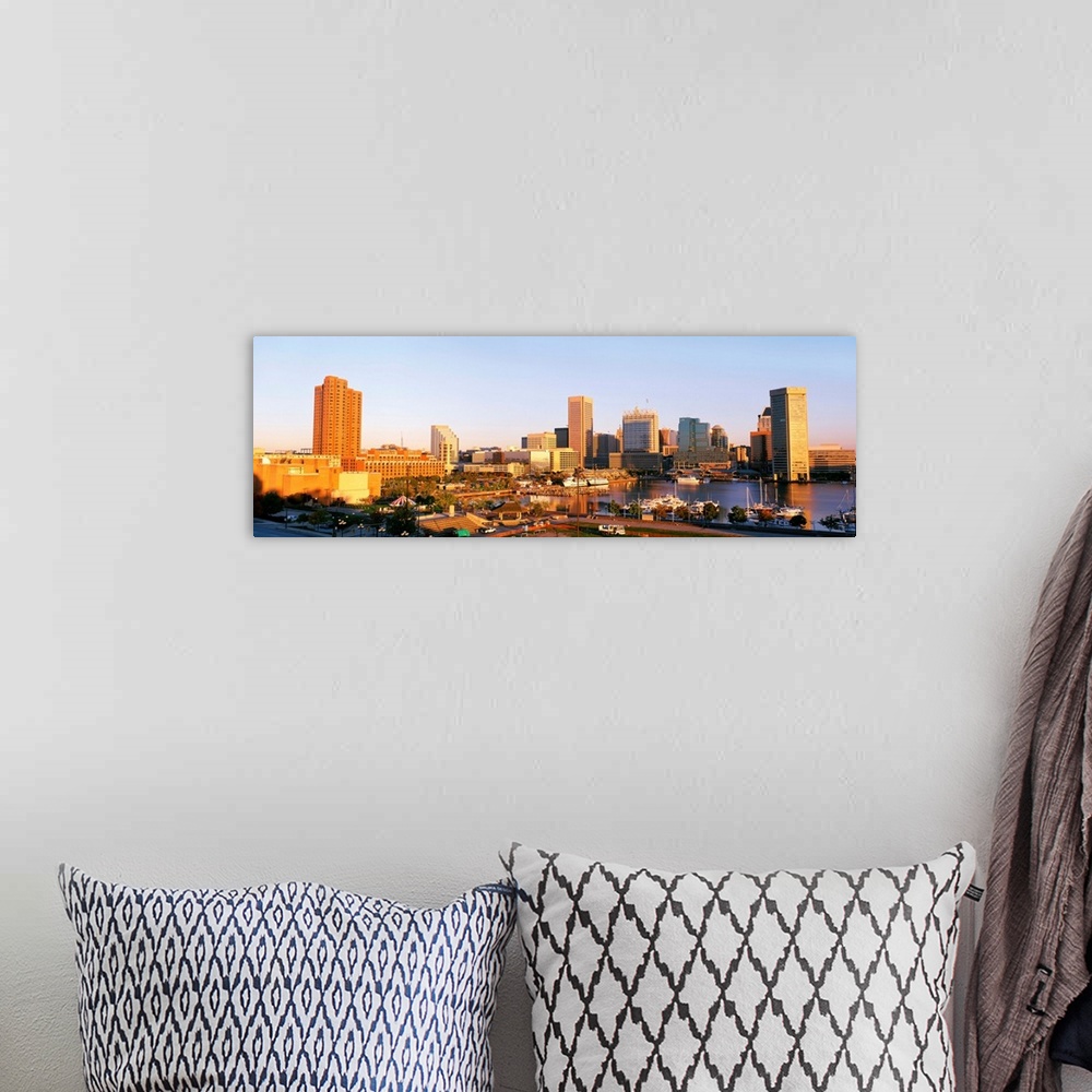 A bohemian room featuring Maryland, Baltimore, High angle view from Federal Hill Parkof Inner Harbor area and skyline