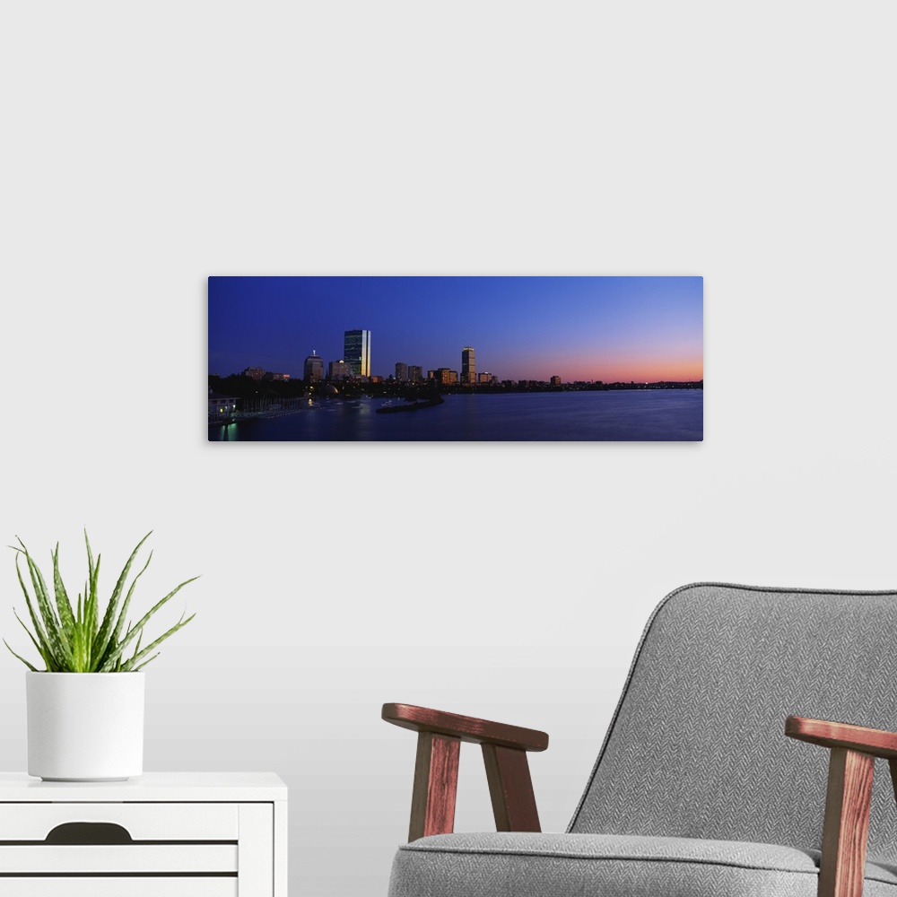 A modern room featuring Massachusetts, Boston, City at sunset viewed from Longfellow Bridge across Charles River