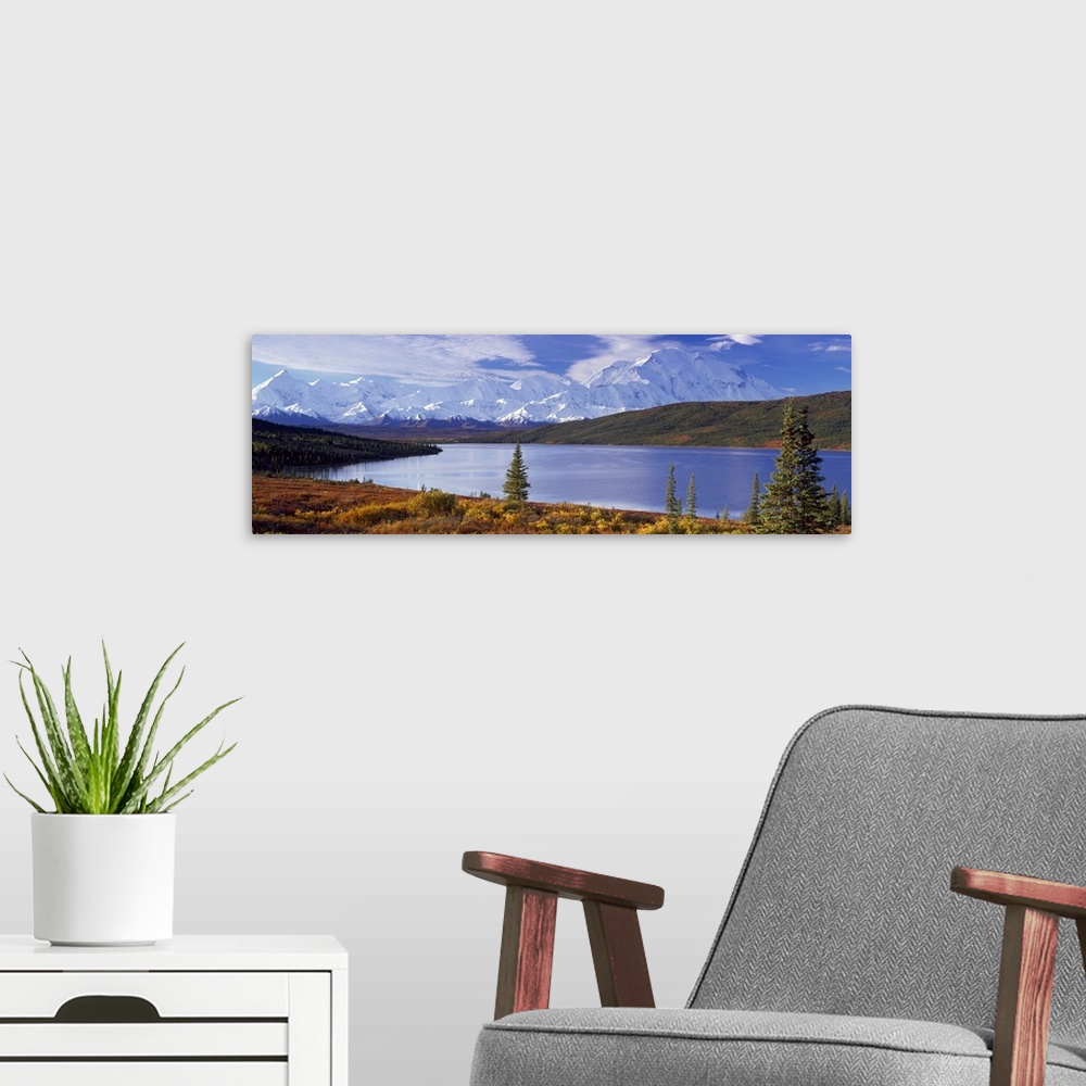A modern room featuring McKinley River Denali National Park AK