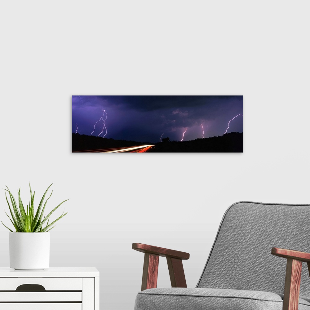 A modern room featuring Michigan, lightning, road