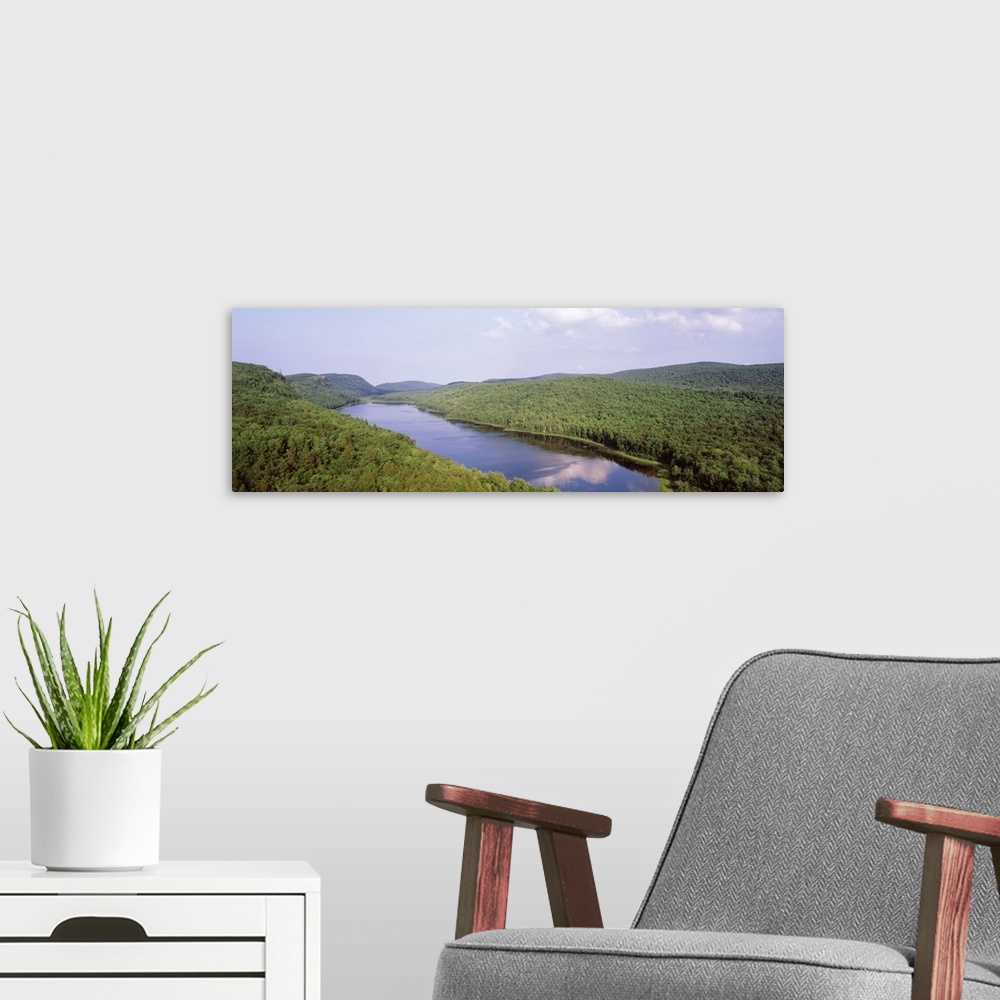 A modern room featuring Michigan, Porcupine Mountains Wilderness State Park, Aerial view of the Lake of the Clouds