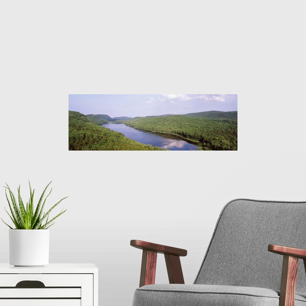 A modern room featuring Michigan, Porcupine Mountains Wilderness State Park, Aerial view of the Lake of the Clouds
