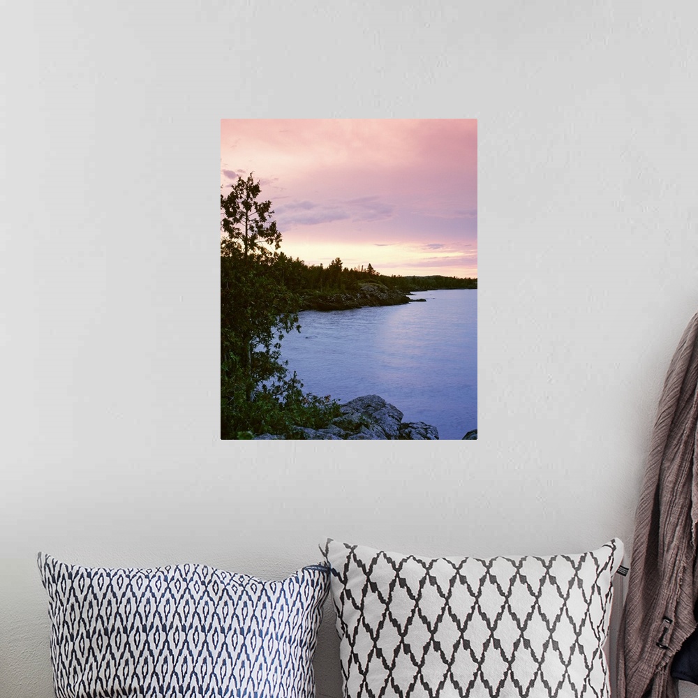 A bohemian room featuring Michigan, Upper Peninsula, Copper Harbor, Lake Superior, High angle view of a harbor in dusk