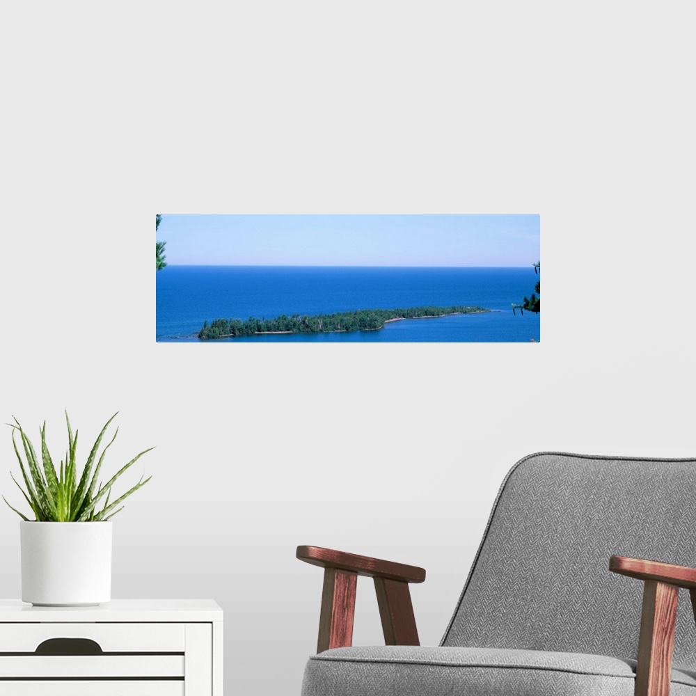 A modern room featuring Michigan, Upper Peninsula, Porters Island, Aerial view of the Lake Superior