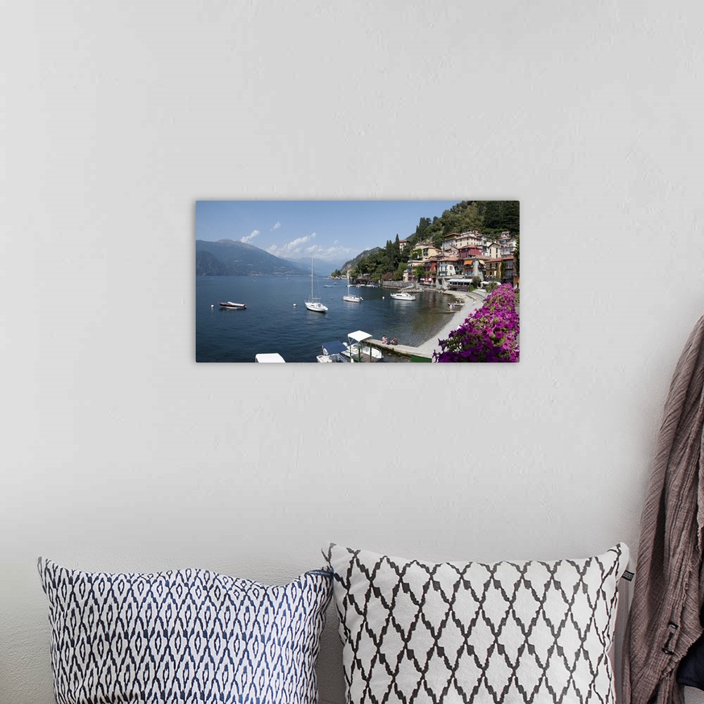 A bohemian room featuring Mid-afternoon view of waterfront at Varenna, Lake Como, Lombardy, Italy