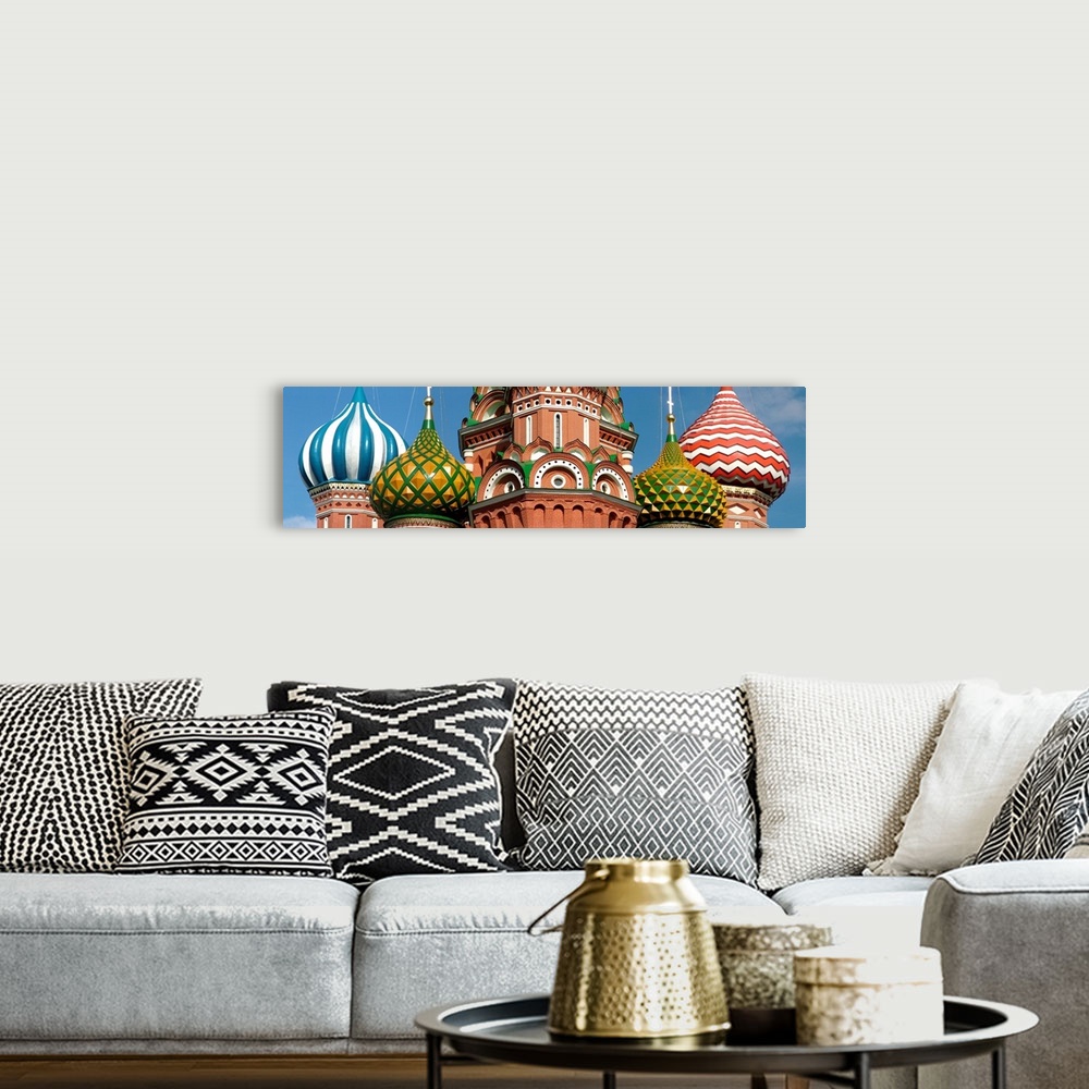 A bohemian room featuring Mid section view of a cathedral, St. Basils Cathedral, Red Square, Moscow, Russia