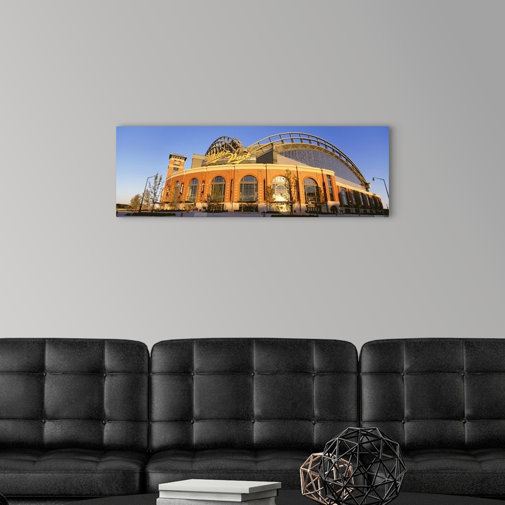 A modern room featuring Giant, wide angle photograph of Miller Park in Milwaukee, Wisconsin.