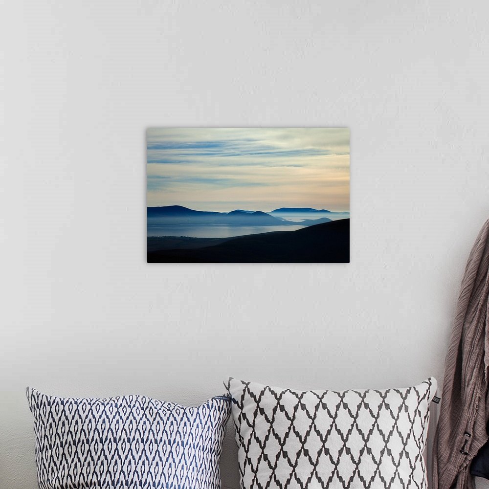 A bohemian room featuring Misty Coastline Looking towards Ballinskelligs, From The Coomanaspig Pass