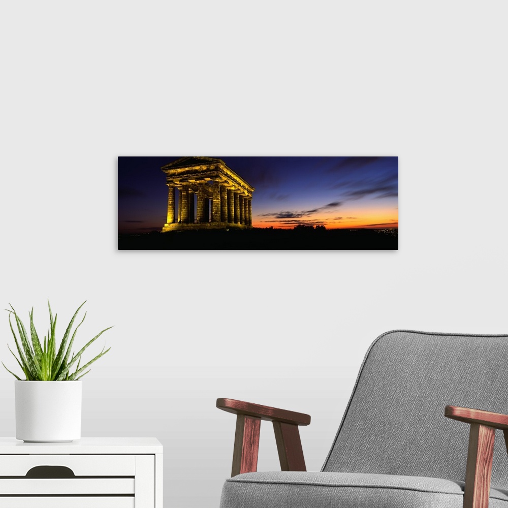 A modern room featuring Monument Lit Up At Dusk, Penshaw Monument, London, England, United Kingdom