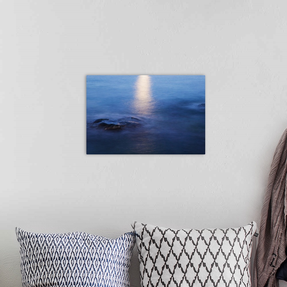 A bohemian room featuring Moon reflection in calm water of Lake Superior, from Artist Point, Minnesota