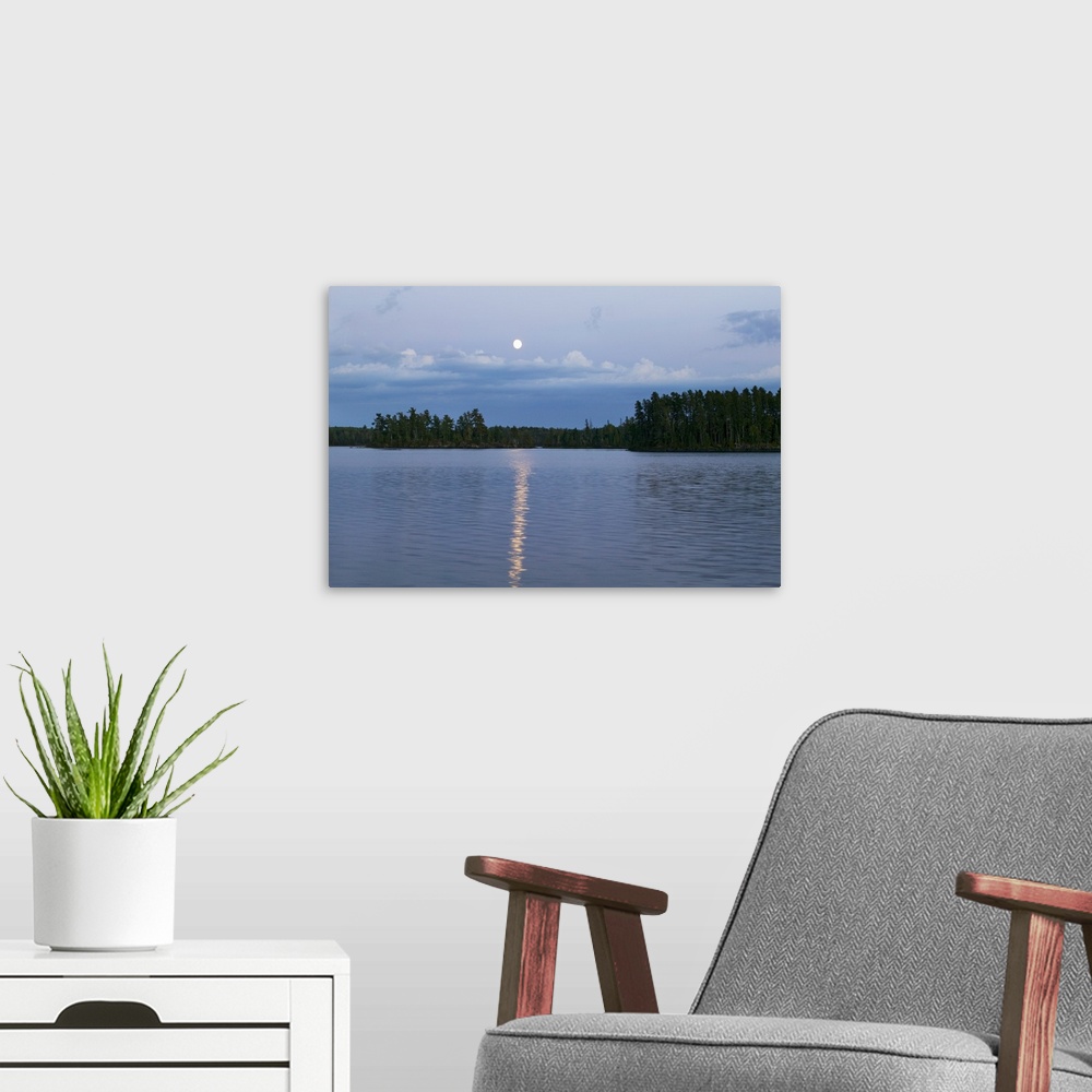 A modern room featuring Moon rising over Lake One, water reflection, Boundary Waters Canoe Area Wilderness, Minnesota