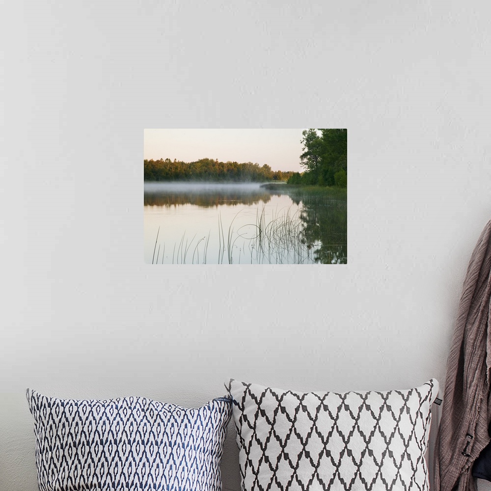 A bohemian room featuring Morning mist over Mink River estuary, water reflection, Wisconsin