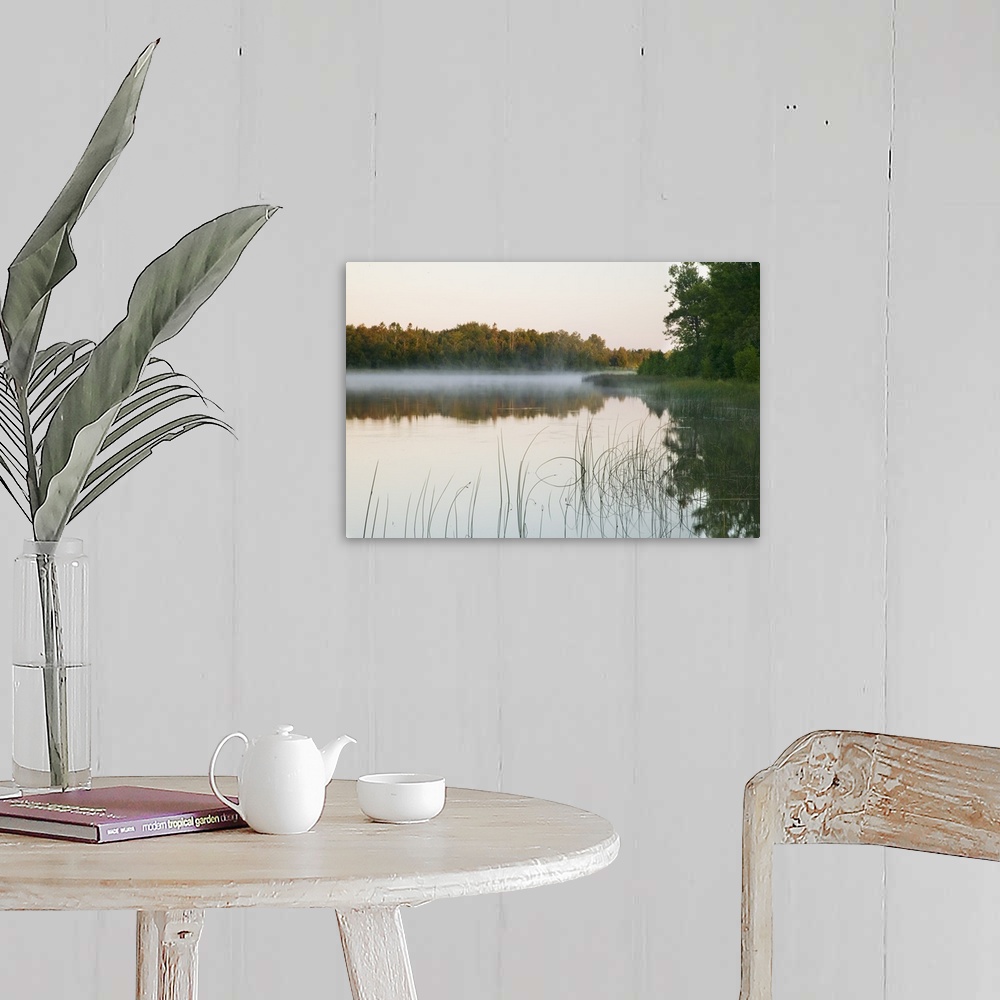 A farmhouse room featuring Morning mist over Mink River estuary, water reflection, Wisconsin