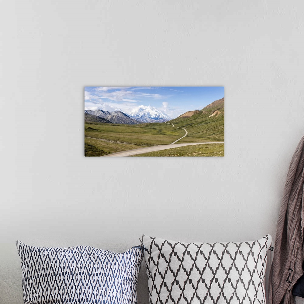 A bohemian room featuring Mount McKinley and Thorofare Pass from Stony Hill in Denali National Park, Southcentral Alaska, A...