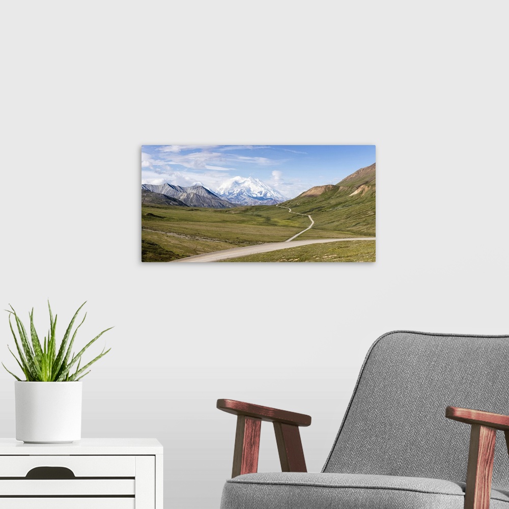 A modern room featuring Mount McKinley and Thorofare Pass from Stony Hill in Denali National Park, Southcentral Alaska, A...