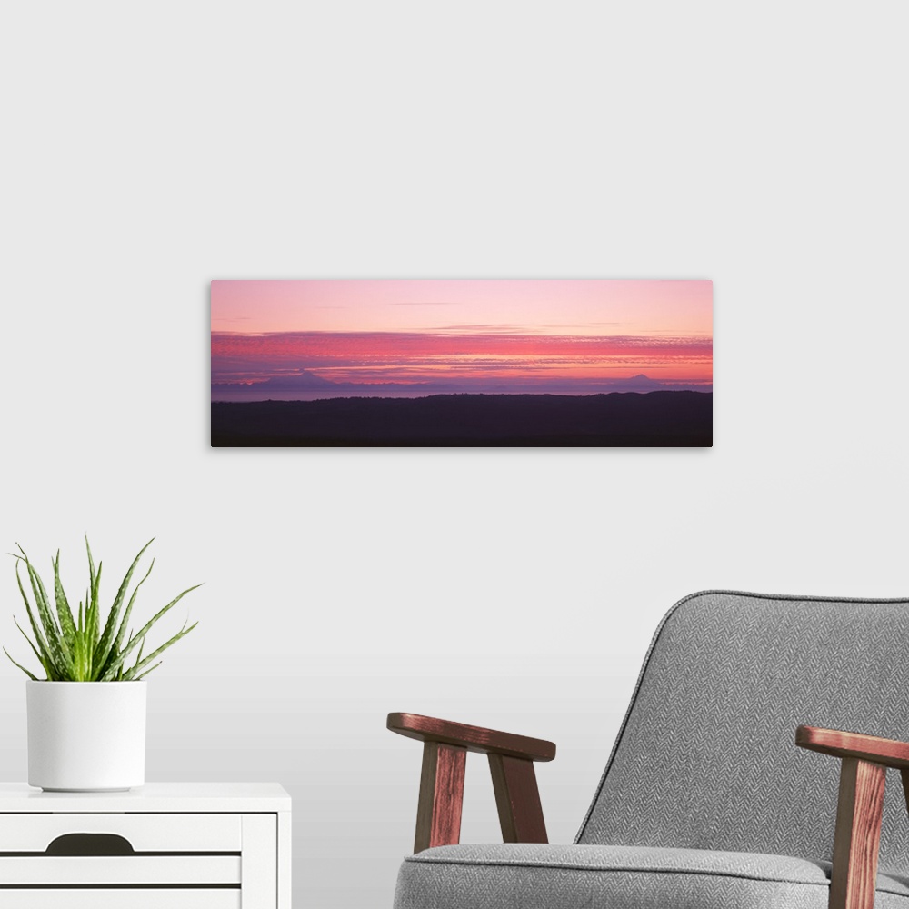 A modern room featuring Mountain by the river at sunset, Volcanoes, Homer, Alaska