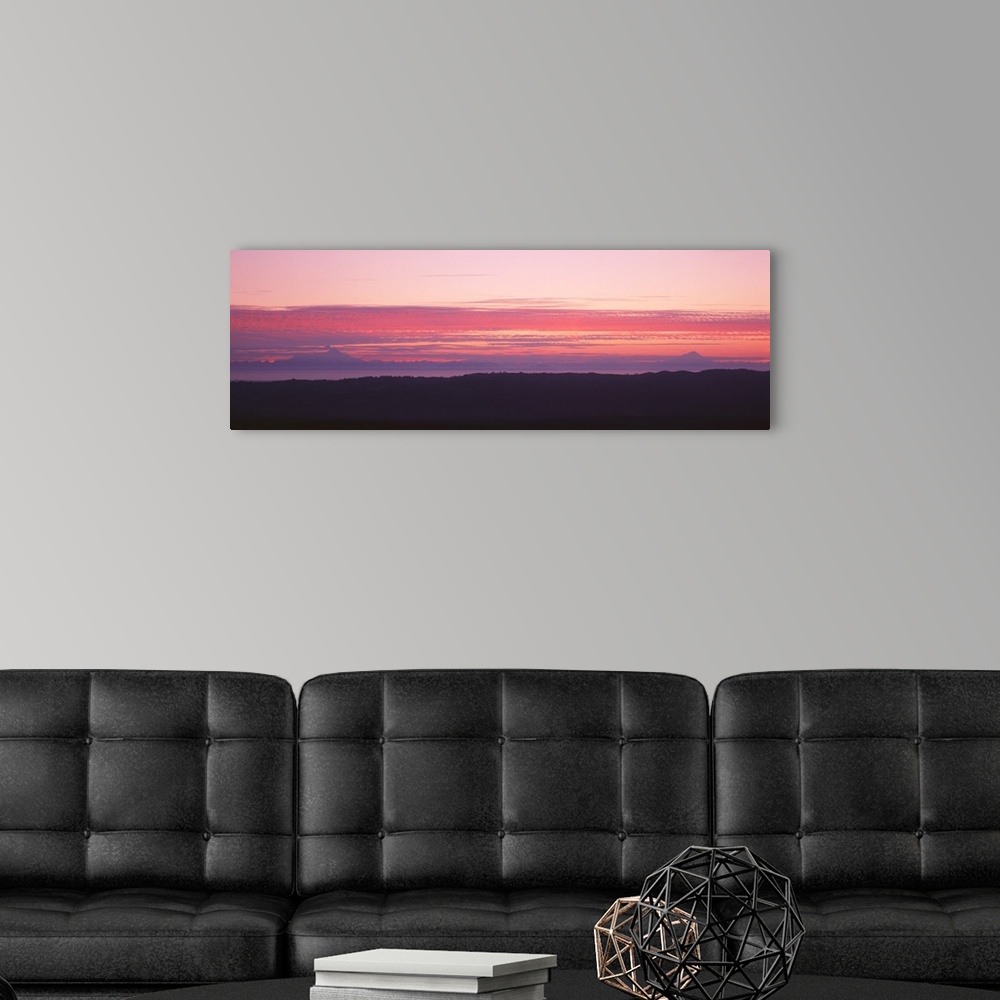 A modern room featuring Mountain by the river at sunset, Volcanoes, Homer, Alaska