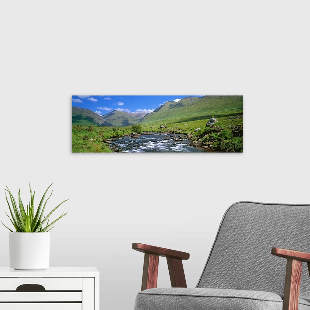 A modern room featuring Mountain landscape with the River Coe, Glencoe Pass, Highland, Scotland