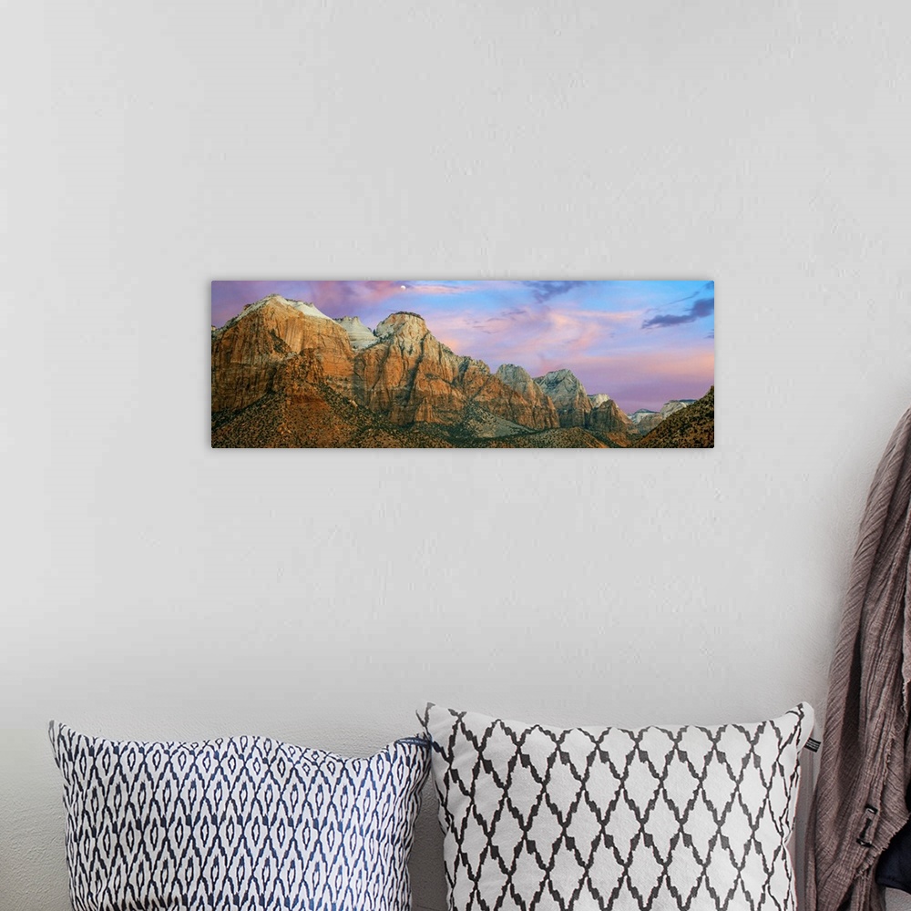 A bohemian room featuring Low angle view of a mountain range, The Sentinel, Zion National Park, Washington County, Utah, USA