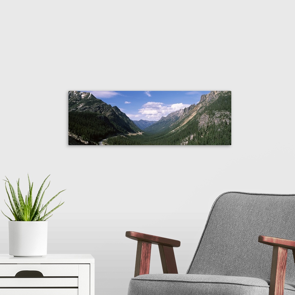 A modern room featuring Early winter creek canyon and road to Washington Pass, North Cascades Scenic Highway, WA