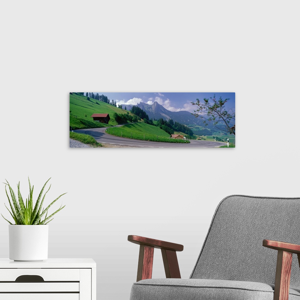 A modern room featuring Mountain Road Jaunpass Switzerland