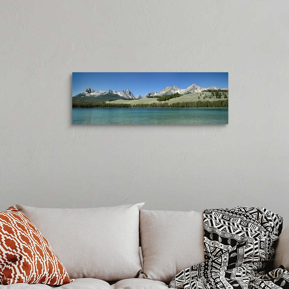 A bohemian room featuring Mountains along a lake, Sawtooth Mountains, Idaho