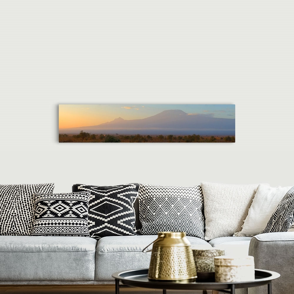 A bohemian room featuring Mountains at dawn view from Amboseli Park, Mt Kilimanjaro, Tanzania