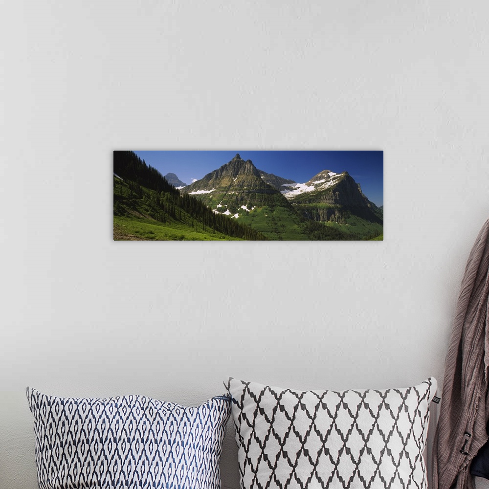 A bohemian room featuring Mountains in a national park, Glacial Valley, Logan Pass, Continental Divide, Rocky Mountains, US...
