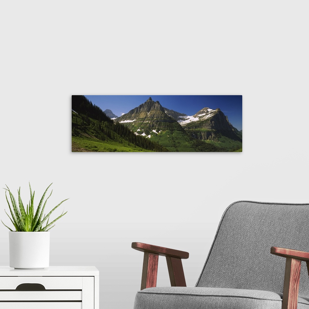 A modern room featuring Mountains in a national park, Glacial Valley, Logan Pass, Continental Divide, Rocky Mountains, US...