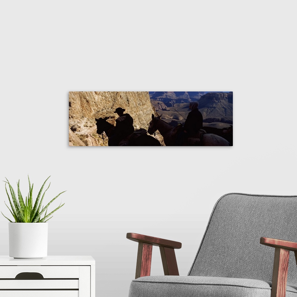 A modern room featuring Mule riders and hikers on the trail, South Kaibab Trail, Grand Canyon National Park, Arizona,