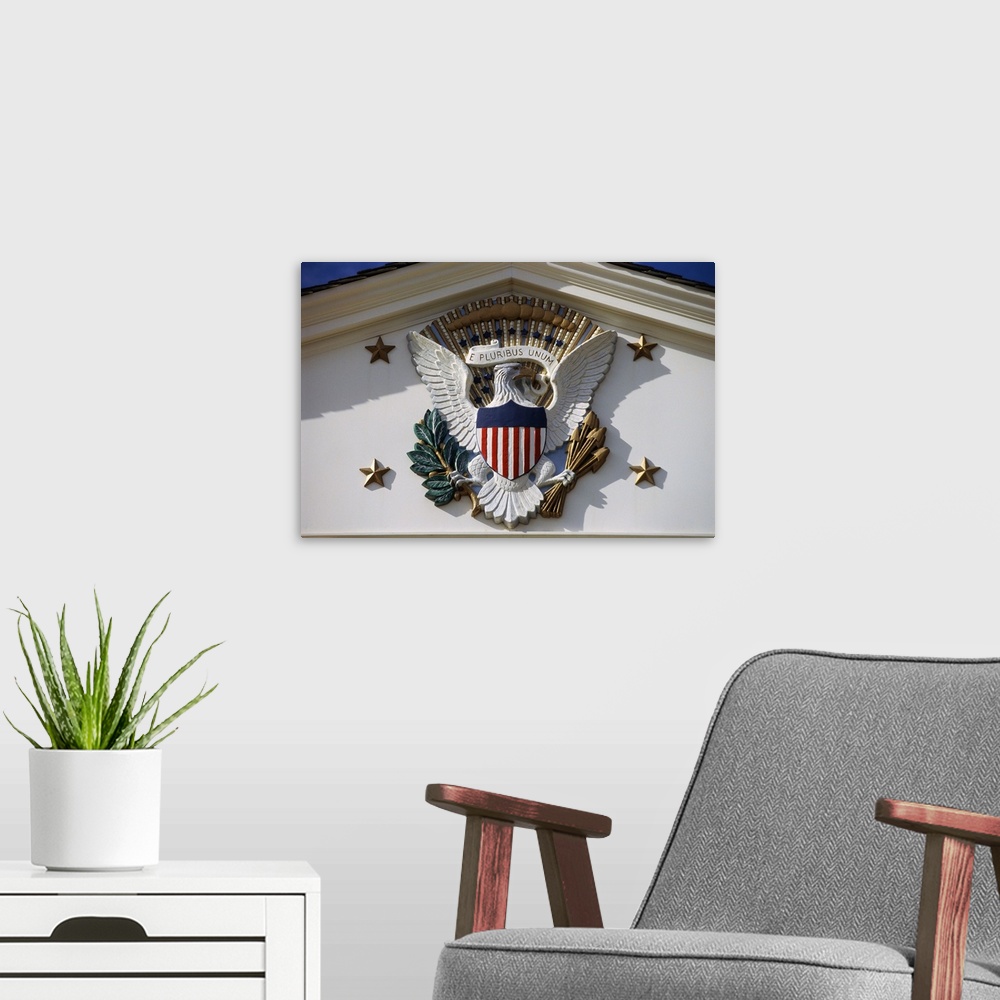 A modern room featuring National Emblem of United States