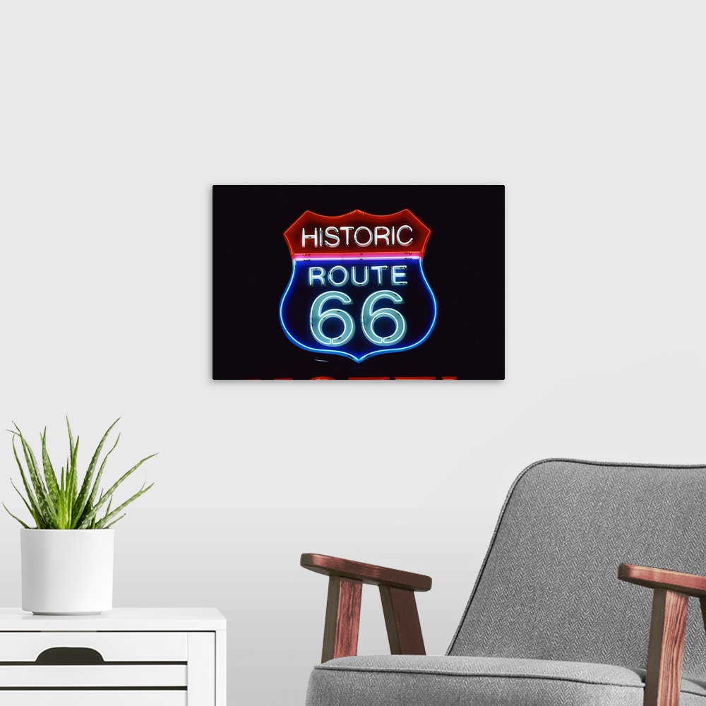 A modern room featuring Neon Route 66 Sign