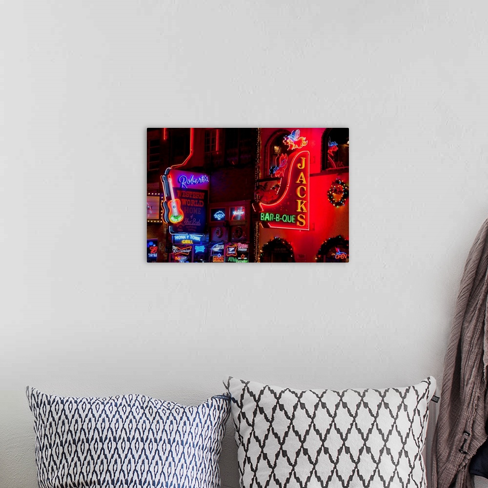 A bohemian room featuring Neon Signs on Lower Broadway Area, Nashville, Tennessee, USA