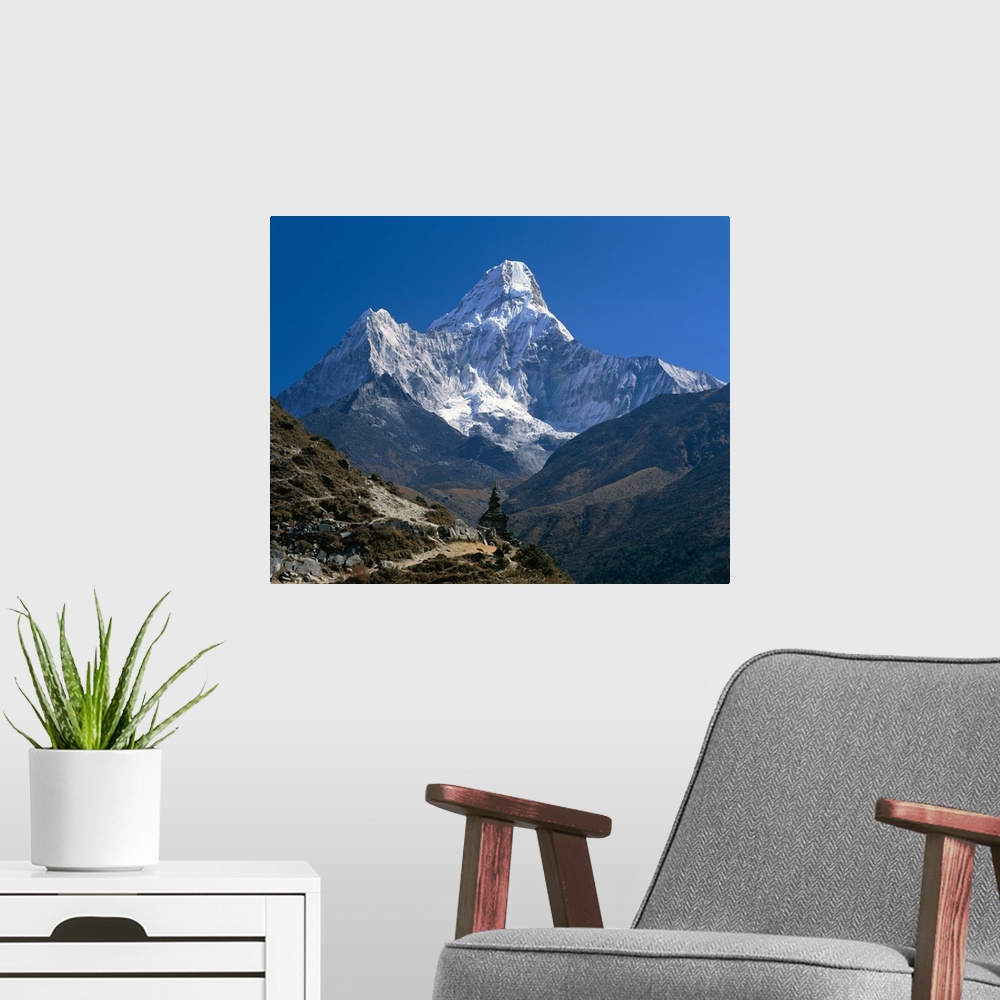 A modern room featuring Nepal, Ama Dablam Trail, Temple in the extreme terrain of the mountains